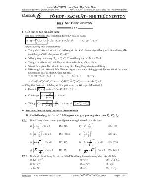 Tài liệu ôn thi THPT Quốc Gia môn Toán - Chuyên đề 6 Tổ hợp  xác suất  nhị thức Newton